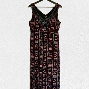 Vintage Sears Maxi Dress size 12-14, Brown Black Baby Doll, Sleeveless